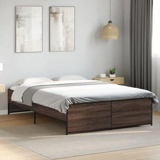 vidaXL Vidaxl - Estructura Cama Madera Ingenier&iacute;a Metal Marr&oacute;n Roble 120x200 Cm