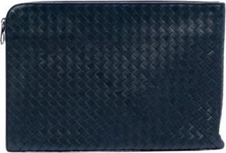 Bottega Veneta Pre-owned Clutches, female, Blue, Size: ONE SIZE Pre-owned Woven Nappa Clutch