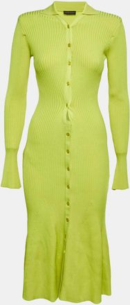 DAVID KOMA Neon Green Rib Knit Midi Cut-Out Midi Dress