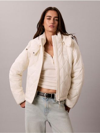 Calvin Klein Jeans Calvin Klein Womens Quilted Hooded Puffer Jacket - White - XL