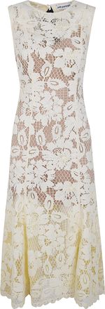 Self Portrait Yellow Crochet Lace Midi Dress