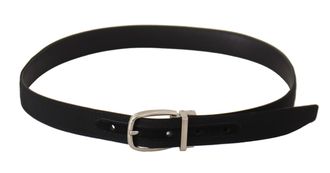 Dolce & Gabbana Mens Belt Black Calf Leather Silver Tone Metal Buckle Brown