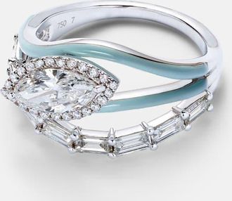 Kamyen Jewellery Anello Oasis in oro bianco 18kt con diamanti e smalto