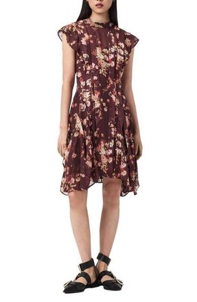 AllSaints Fleur Handkerchief Hem Dress in Armada Wine Red at Nordstrom, Size 4 Us