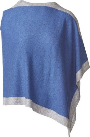 Kinross Cashmere Contrast Border Poncho in Indigo at Nordstrom