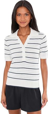 Varley Wren Knit Polo Womens Sweater White/Blue Nights : XXS, Cotton/Modal/Nylon