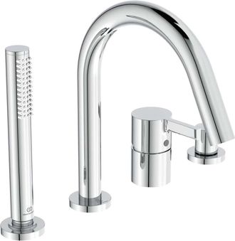Ideal Mezclador De Ba&ntilde;era De 4 Orificios De Borde Joy Con Ca&ntilde;o Cromado Con Ducha De Mano De Bast&oacute;n Y Desviador Standard