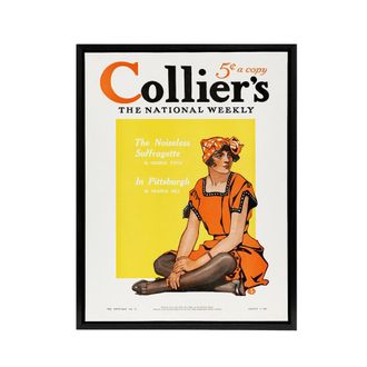 Artery8 Vintage Magazine Cover Suffragette Vote Framed Canvas Wall Art Print in Yellow | Size: W24 x H32