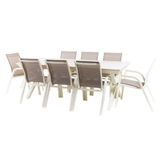 ED&Egrave;N JARD&Iacute; Conjunto de mesas y sillas de exterior apilable blanco envejecido