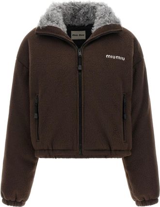Miu Miu Brown Logo Shirt Collar Jacket