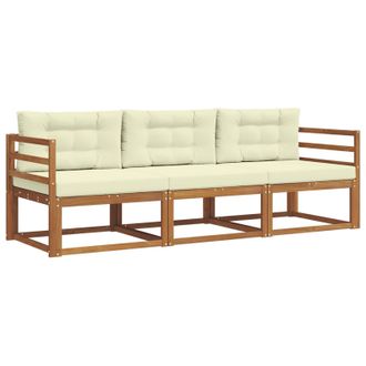 vidaXL Conjunto De Sof&aacute;s De Exterior Con Coj&iacute;n 3 Pcs Natural Y Crema Vidaxl