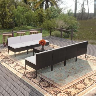 vidaXL 8 Pcs Garden Lounge Set Con Vime Pe Negro