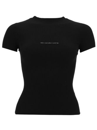 Alexander Wang Short-Sleeved Slim Fit Top With Ribbed Texture And Subtle Logo