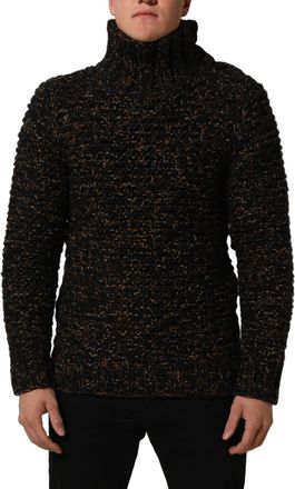 Dolce & Gabbana Mens Textured Wool-Blend Knit Sweater Brown Virgin