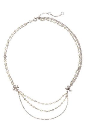 Tory Burch Moondance Layered Necklace in Tory Silver /Pearl /Crystal at Nordstrom