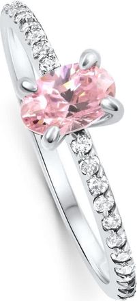 Pompeii3 1Ct Accent Side Diamond & Oval Pink Topaz Ring Gold Lab Grown