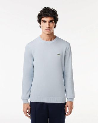 Lacoste Mens Organic Cotton Crew Neck Sweater - Blue Cotton Jersey - Size Large