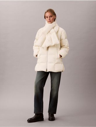 Calvin Klein Jeans Calvin Klein Womens Matte Midweight Down Puffer Coat with Scarf - White - XL