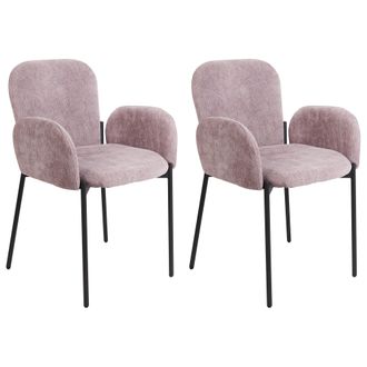 Beliani Conjunto De 2 Sillas De Comedor Retro Vintage Tejido Tapizado De Poli&eacute;ster Con Reposabrazos Rosa Albee
