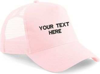 Generic Personalised Embroidered BC640 Snapback Trucker Cap Add Your Text/Name, Unisex Workwear Baseball Cap (PastelPink)