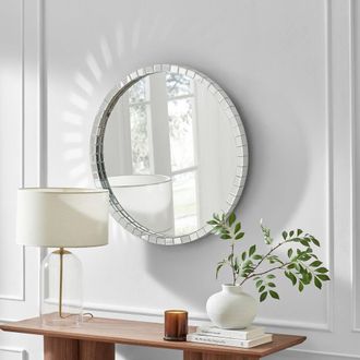Furniturebox Disco Medium Glam Round Wall Mirror in Clear
