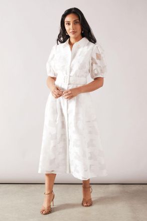 Wallis Womens Petite Burnout Floral Shirt Dress - White - Size 16 UK