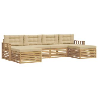 vidaXL Juegos De Sof&aacute;s Con Coj&iacute;n 6 Pcs Y Beige Madera De Acacia S&oacute;lida Vidaxl