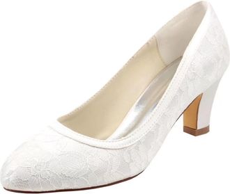Emily Bridalwear Wedding Shoes Womens Silk Like Satin Chunky Heel Pumps with Split Joint (EU39/UK6, Ivory)