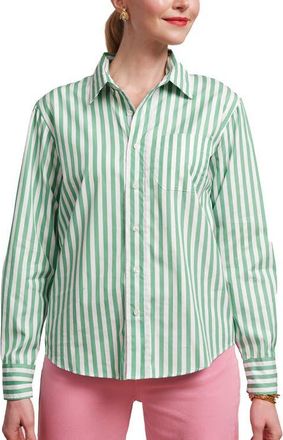 Frances Valentine Perfect Button Down Stripe Cotton Poplin in Green/white at Nordstrom, Size X-Small