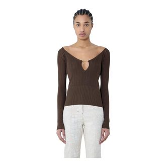 Jacquemus Le Haut Pralu Top - female - Jacquemus - V-neck Knitwear - Brown - M - Knitwear