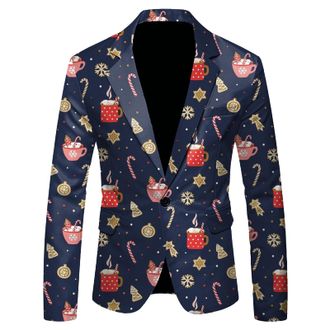 Generic Christmas Suit Jacket for Men Xmas Tree Print Blazer Slim Fit Long Sleeve Lapel Neck Jacket Holiday Party Casual Outwear Tops with Pockets