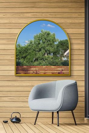 MirrorOutlet Gold Metal Framed Arched Wall Garden Mirror 39 X 39 (100CM X 100CM) | Size: 1 Pack