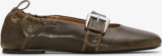 Ganni Green Buckle Strap Ballerinas in Dark-Olive - Size 35 Oleatex&acirc;&cent;