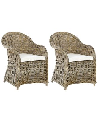 Beliani Conjunto de 2 sillones de jard&iacute;n con cojines rat&aacute;n natural