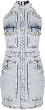 Balmain panelled denim minidress - women - Cotton/Polyester/Cotton/Spandex/Elastane - 42 - Blue