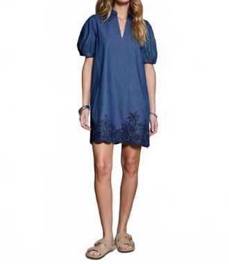 Current Air Embroidered Shift Mini Dress In Denim