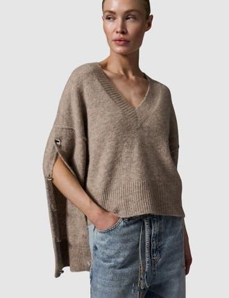 Day Solange Oversized Button Detail Sweater in Hazel Melange at Nordstrom, Size X-Large