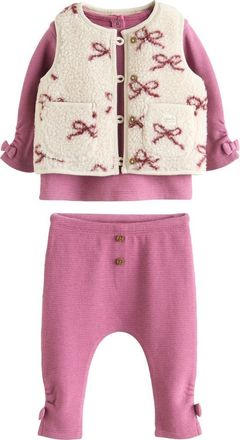 Next Bow Print Fleece Vest, Waffle Knit Top and Waffle Knit Leggings Set in Red at Nordstrom, Size 12-18M