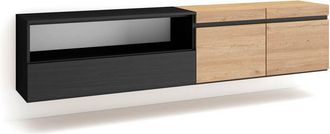 Skraut Home Skraut Home - Mueble Tv, Televisi&oacute;n, Muebles De Sal&oacute;n, Almacenaje, 200x45x35cm, Para Tv Hasta 80, Colgado, Suspendido, Estilo Moderno, Roble Y Negro