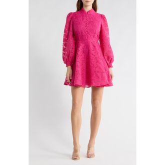 By Design Amber Long Sleeve Lace Fit & Flare Dress in Fuchsia at Nordstrom Rack, Size Medium