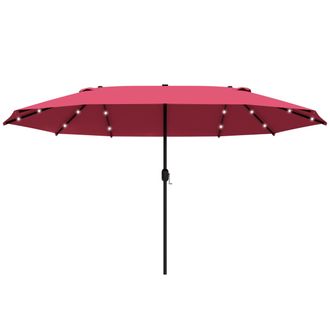 OUTSUNNY 4.4m Double-Sided Sun Umbrella Patio Parasol Solar Lights Wine Red | TJ Hughes