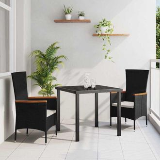 vidaXL Conjunto De Comedor De Jard&iacute;n Con Coj&iacute;n 3 Pcs Negro Polirat&aacute;n Vidaxl