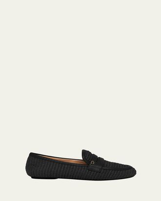 Gianvito Rossi Raffia Leather Penny Loafers