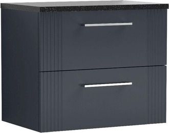 Nuie Nuie - Deco Satin Soft Black 600mm Wall Hung 2 Drawer Vanity Unit with Black Sparkle Worktop - DPF1493LSB