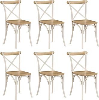 vidaXL Vidaxl - Sillas Con Respaldo Cruzado 6 Uds Madera Maciza De Mango Blanco