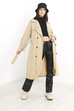 Brave Soul Womens Light Tan Danika Belted Longline Trench Coat - Size 12 UK