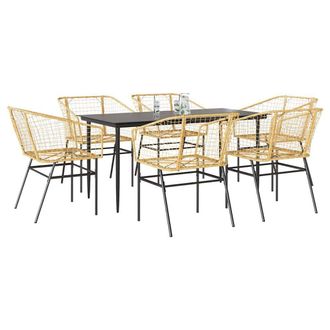 Berkfield Home 7 Piece Garden Dining Set Brown Poly Rattan Glass
