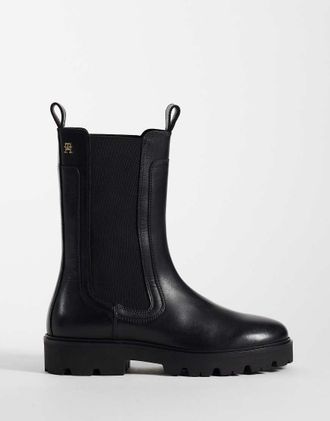Tommy Hilfiger Lauren stivaletti Chelsea alti in pelle neri-Nero