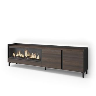Skraut Home Mueble tv efecto madera roble negro 212x35x61cm chimenea efecto fuego
