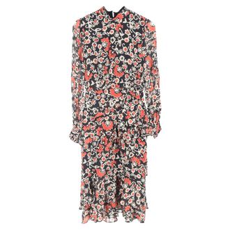 Saloni Isa Tiered Starfruit-Print Midi Dress in Multicolor Silk